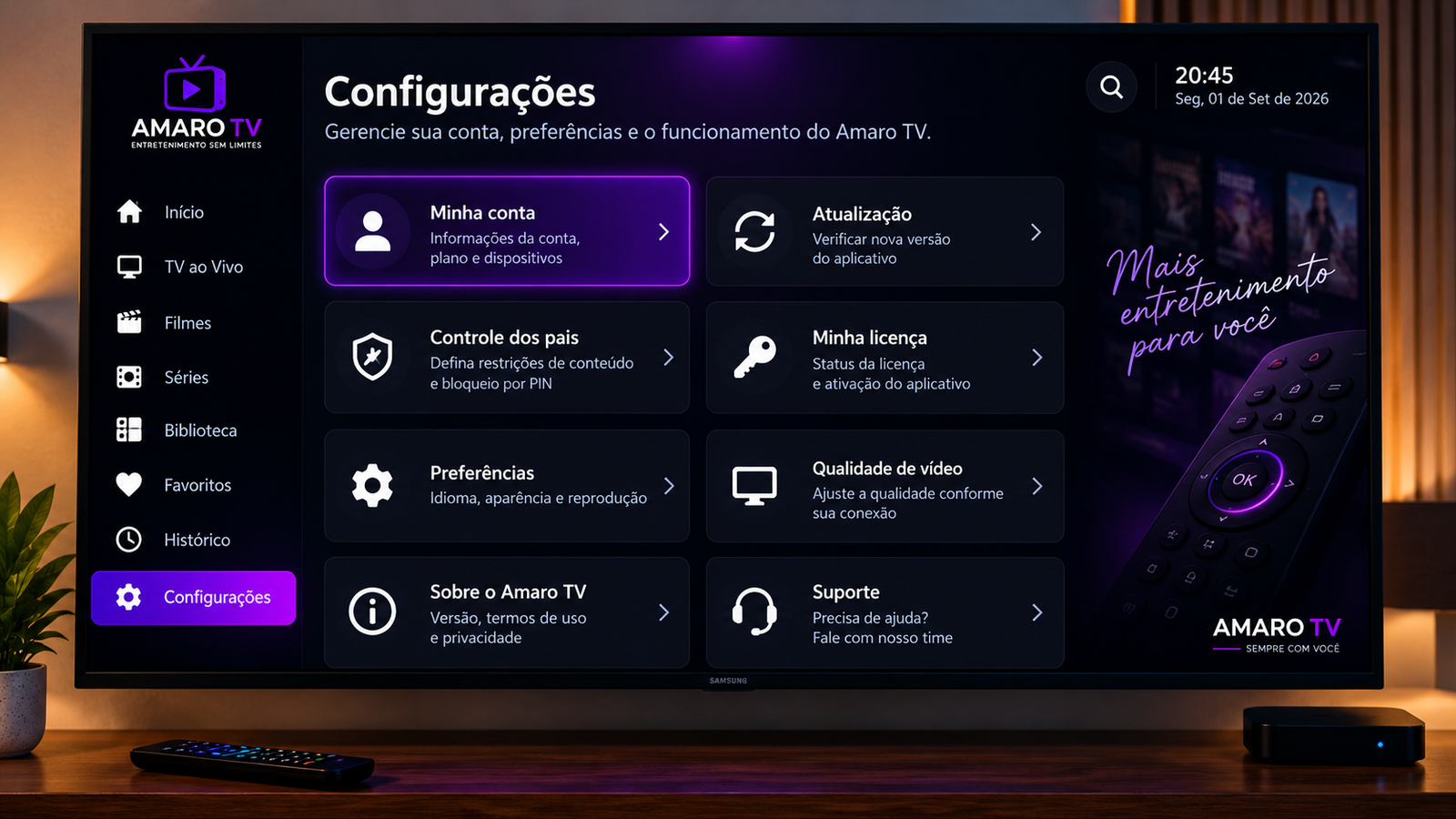 Amaro TV - configurações